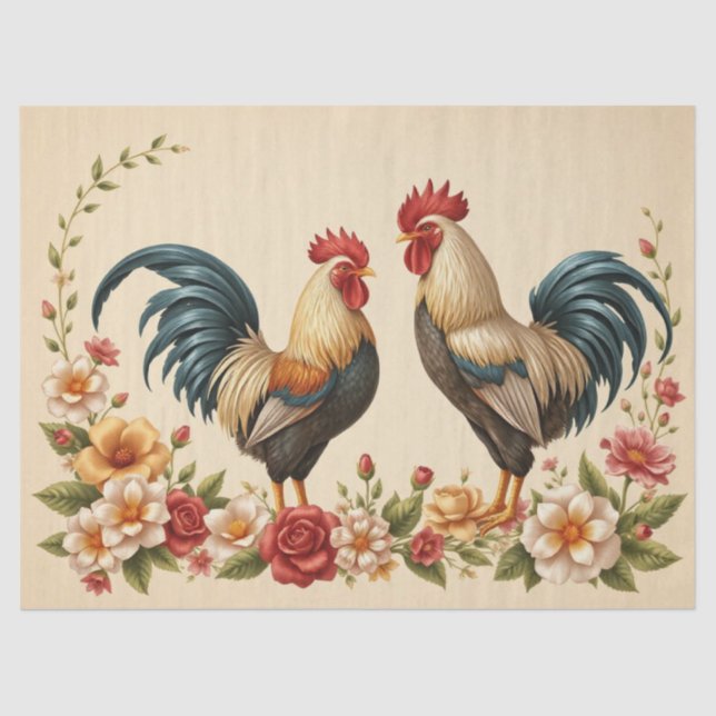 Rooster Floral Design Tissue Paper (Front)
