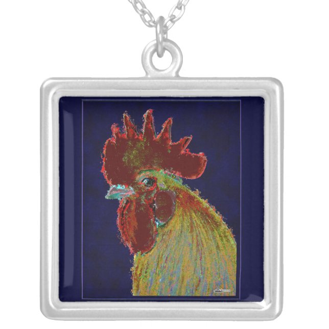 Rooster:  Freestyle Head Silver Plated Necklace (Front)