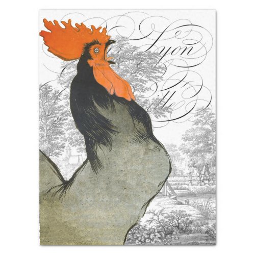 Rooster French Script Farmhouse Country Decoupage Tissue Paper