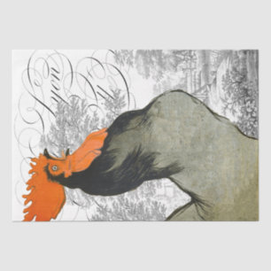 Rooster French Script Farmhouse Country Decoupage Tissue Paper