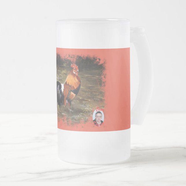 Rooster Frosted Glass Beer Mug (Front Right)
