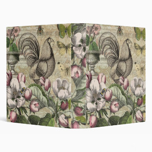 Rooster Garden Flower Butterfly Art 3 Ring Binder