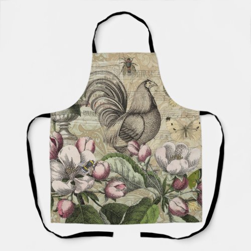 Rooster Garden Flower Butterfly Art Apron