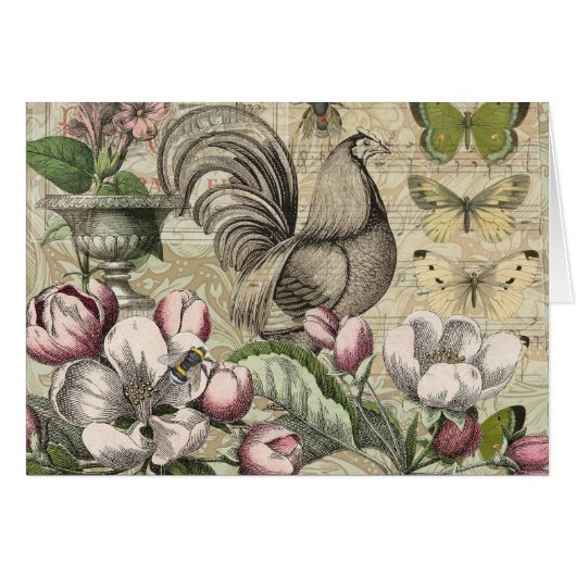 Rooster Garden Flower Butterfly Art Cards (Front Horizontal)