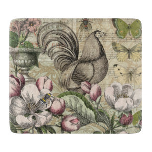 Rooster Garden Flower Butterfly Art Cutting Board