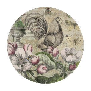 Rooster Garden Flower Butterfly Art Cutting Board