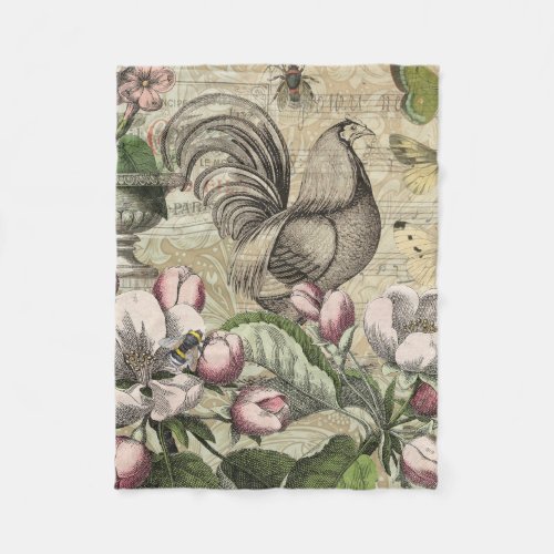 Rooster Garden Flower Butterfly Art Fleece Blanket