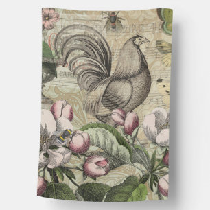 Rooster Garden Flower Butterfly Art House Flag