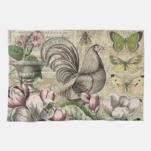Rooster Garden Flower Butterfly Art Kitchen Towel