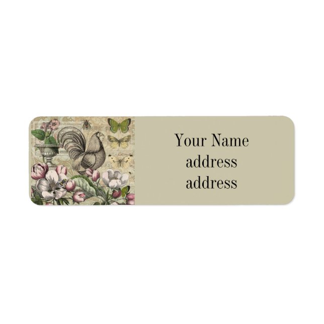 Rooster Garden Flower Butterfly Art Label (Front)