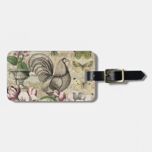 Rooster Garden Flower Butterfly Art Luggage Tag