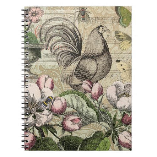 Rooster Garden Flower Butterfly Art Notebook