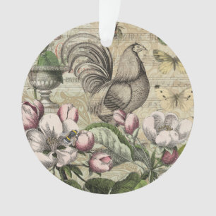 Rooster Garden Flower Butterfly Art Ornament