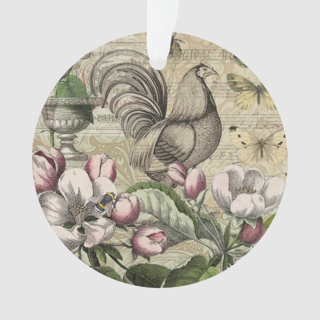 Rooster Garden Flower Butterfly Art Ornament (Front)