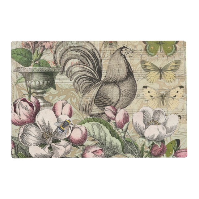 Rooster Garden Flower Butterfly Art Placemat (Front)