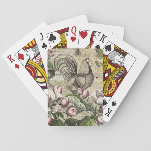 Rooster Garden Flower Butterfly Art Playing Cards