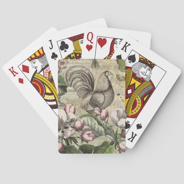 Rooster Garden Flower Butterfly Art Poker Cards (Back)