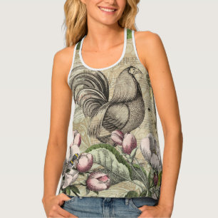 Rooster Garden Flower Butterfly Art Tank Top