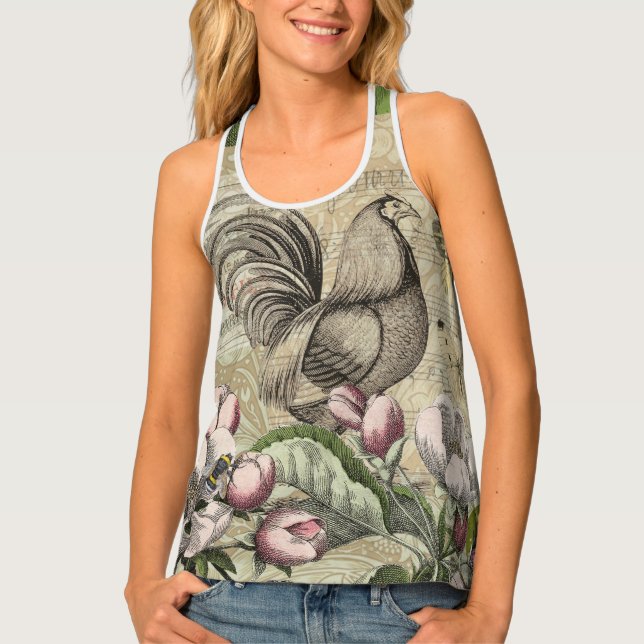 Rooster Garden Flower Butterfly Art Tank Top (Front)