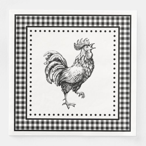 Rooster Gingham Paper Dinner Napkins