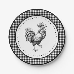 Rooster Gingham Paper Plates