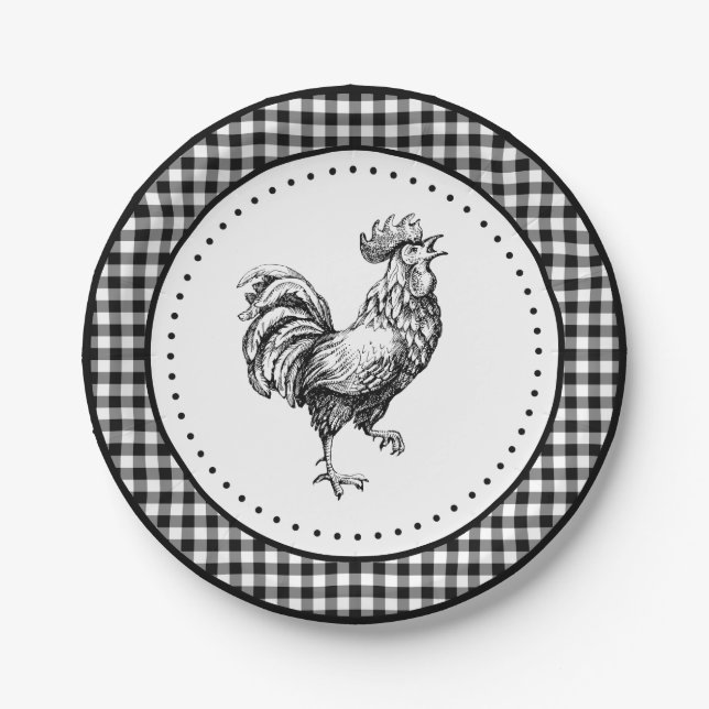 Rooster Gingham Paper Plates (Front)