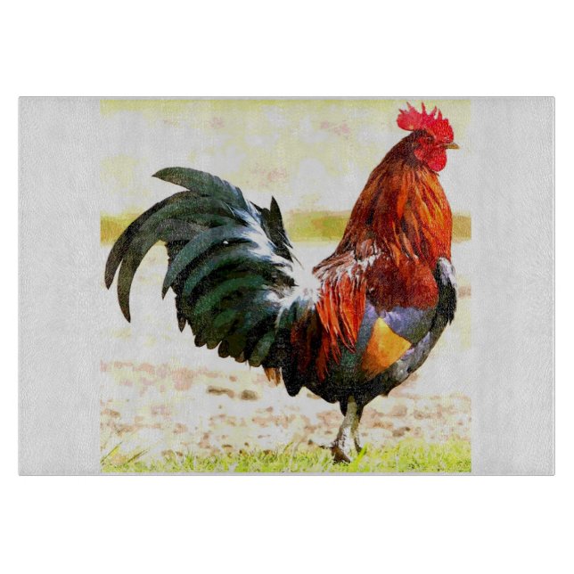 Rooster Glass Cutting Board (Front)
