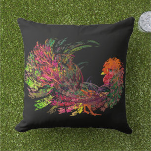 Rooster Golden Comb Fractal Art Outdoor Pillow