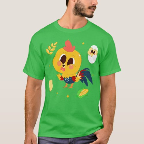 Rooster Hand Drawn toon T_Shirt