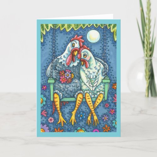 ROOSTER HEN CANOODLES CUTE CHICKEN ROMANCE Blank Card