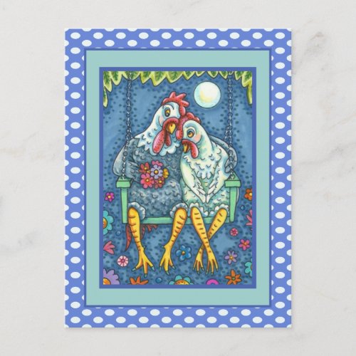 ROOSTER HEN CANOODLES CUTE CHICKEN SWEETHEARTS HOLIDAY POSTCARD