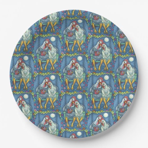ROOSTER HEN CANOODLES CUTE CHICKEN SWEETHEARTS PAPER PLATES
