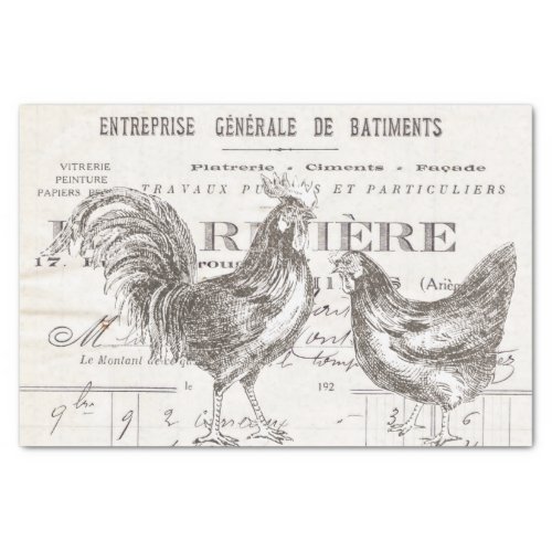 Rooster Hen French Script Ephemera Bird Decoupage Tissue Paper