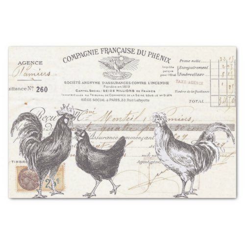 Rooster Hen French Script Farmhouse Bird Decoupage Tissue Paper