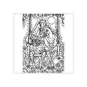 ROOSTER & HEN LOVERS, PORCH SWING, FARM SWEETHEART RUBBER STAMP