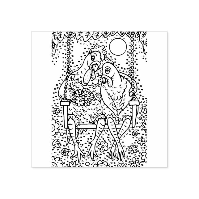 ROOSTER & HEN LOVERS, PORCH SWING RUBBER STAMP (Imprint)