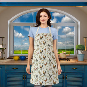 Rooster hens farmhouse beige retro apron