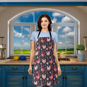 Rooster hens farmhouse black red pink apron
