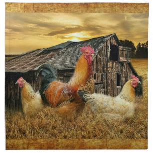 Rooster Hens Rustic Barn Coop Cloth Napkin