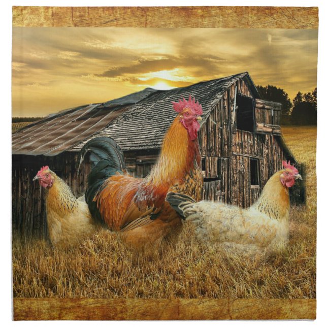 Rooster Hens Rustic Barn Coop Cloth Napkin (Front)
