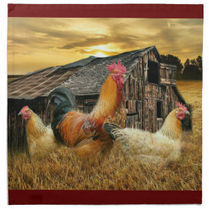 Rooster Hens Rustic Barn Coop Cloth Napkin