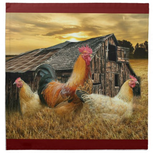 Rooster Hens Rustic Barn Coop Cloth Napkin