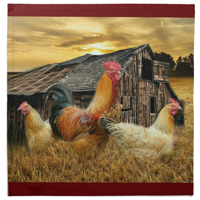Rooster Hens Rustic Barn Coop Cloth Napkin (Front)