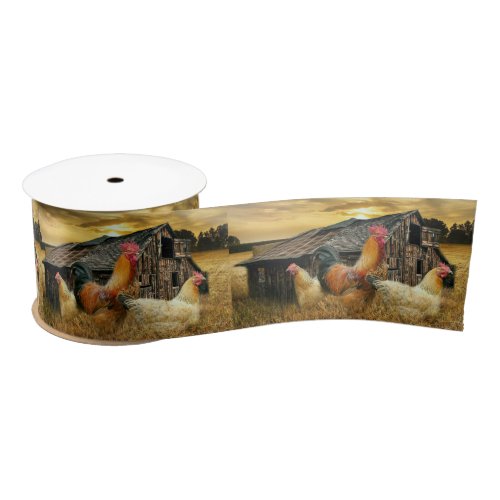 Rooster Hens Rustic Barn Coop Satin Ribbon