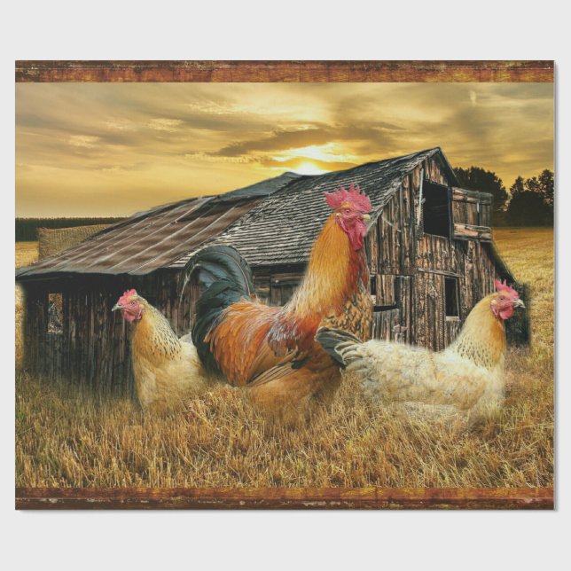 Rooster Hens Rustic Barn Coop Wrapping Paper (Flat)