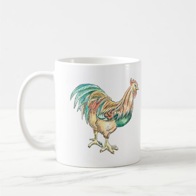 Rooster Illustration Coffee Mug (Left)