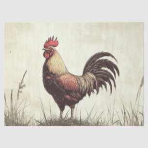 Rooster Illustration Vintage Tone Decoupage Tissue Paper