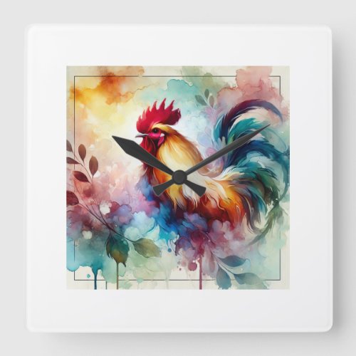 Rooster in a Colorful Serenity 050724AREF113 _ Wat Square Wall Clock