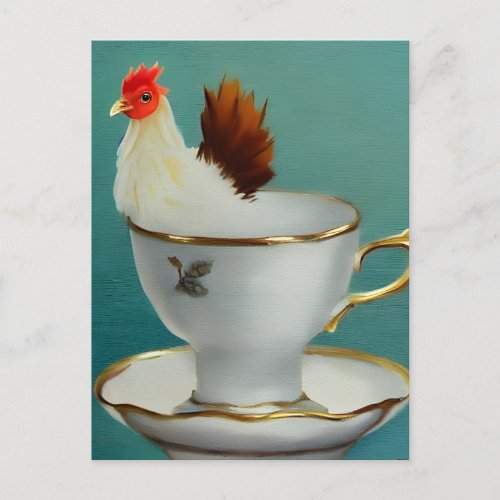 Rooster in a teacup postcard