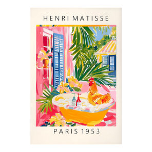Rooster in Bathtub Art Print Pink Farmhouse
